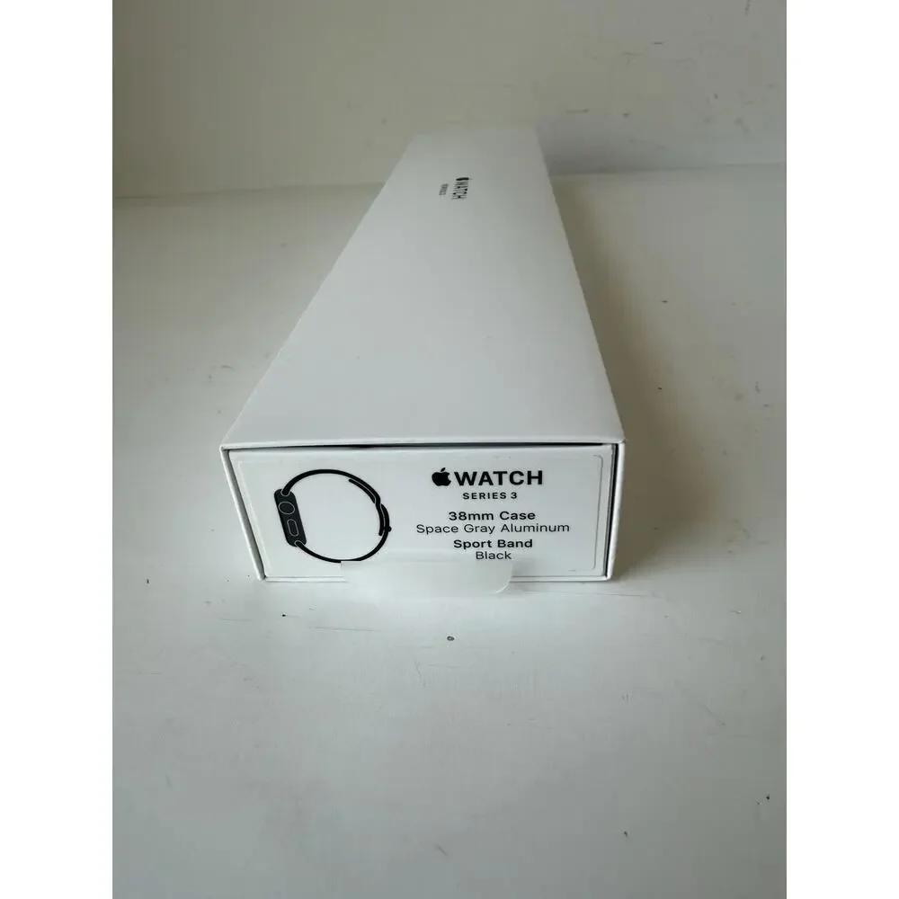 NEW Apple Watch Series 3 38mm Space Gray Aluminum Case Black Sport Band